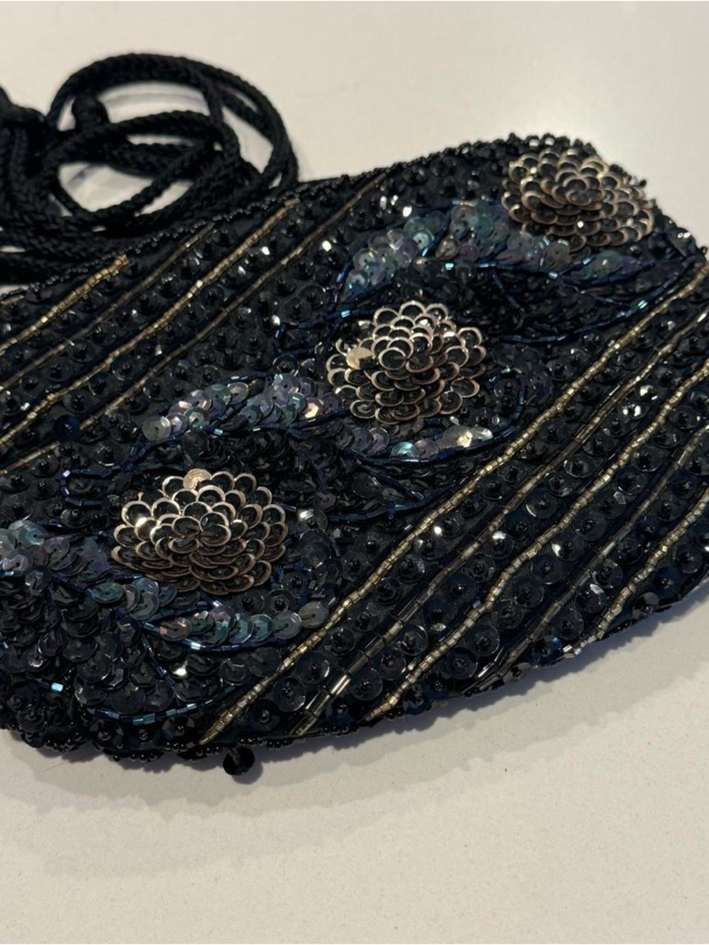 Embellished Black Sequin Crossbosy Purse